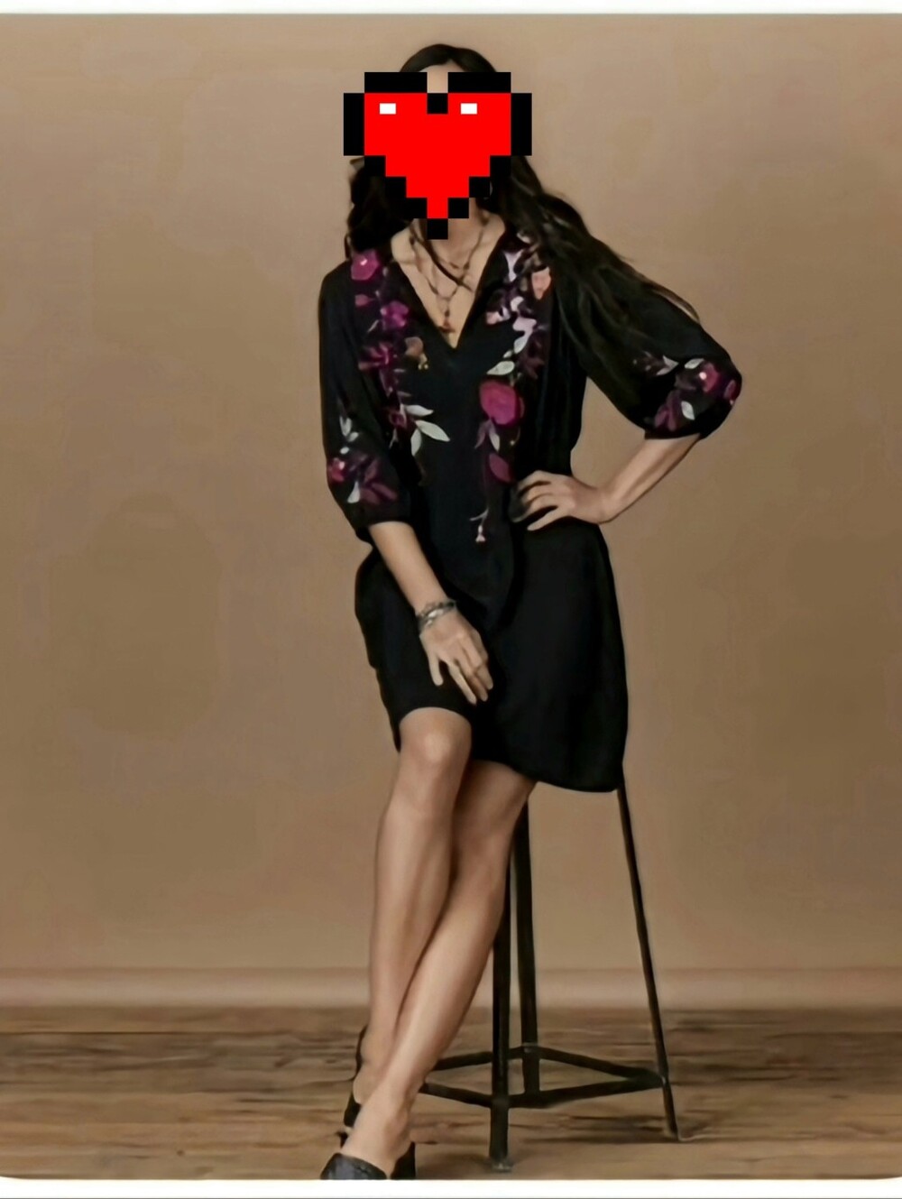 Johnny Was Mirabel Relaxed Black Floral V-Neck Women's Tunic Dress